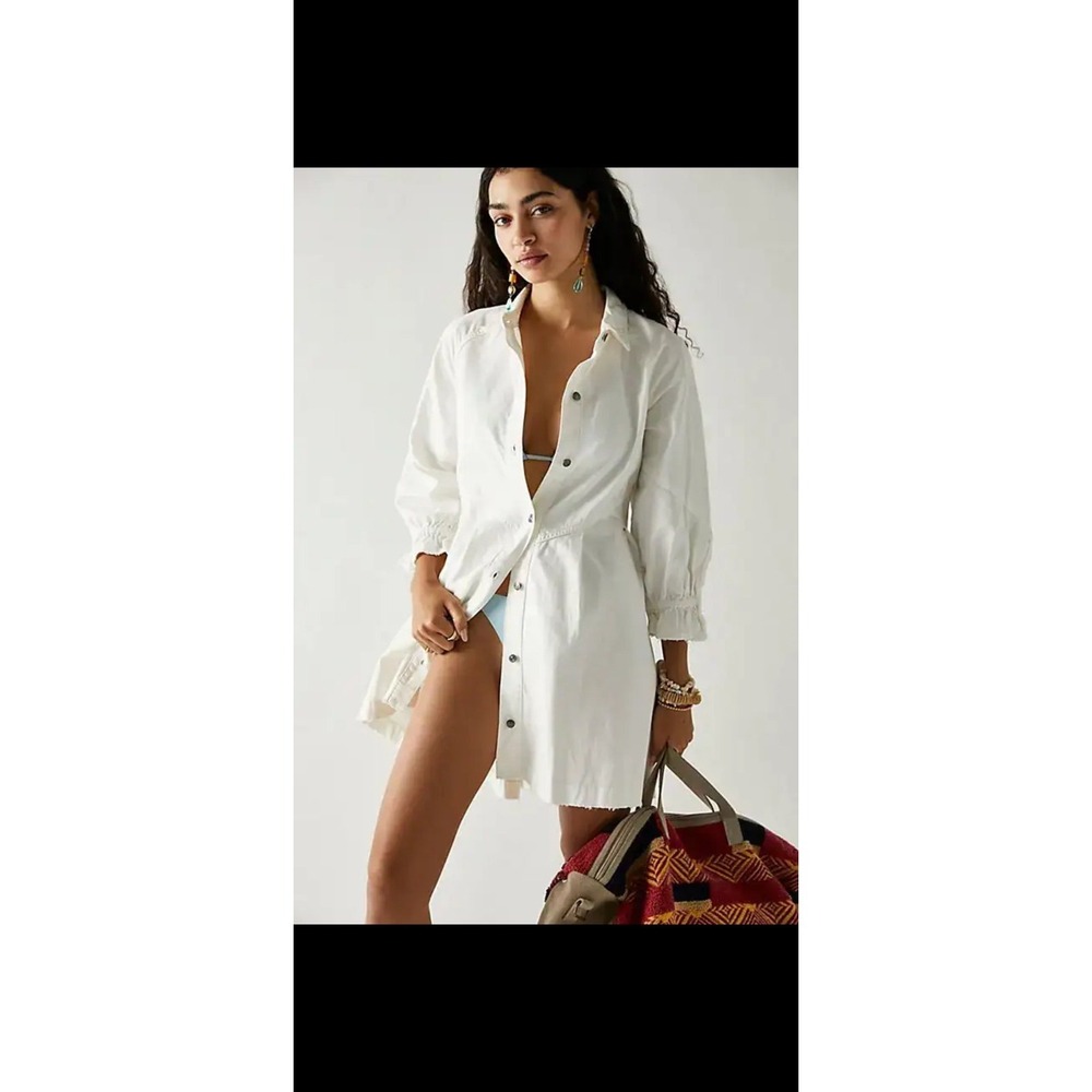 Free People We The Free White Hannah Denim Mini Dress XS Read Description